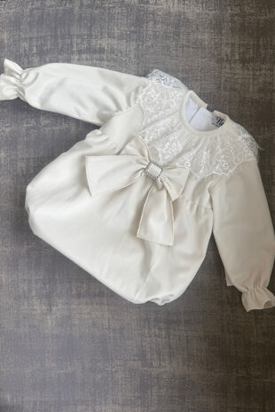 Naxos cream velvet romper with lace collar