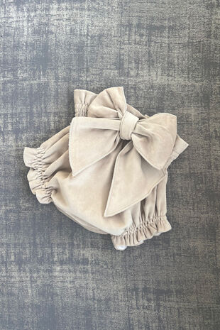 Phi beige velvet bow jam pants