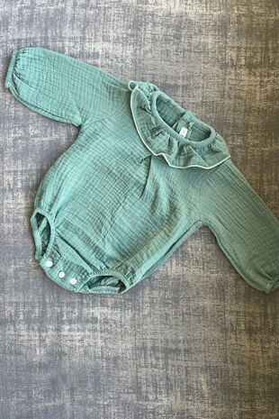 Calamaro green frill collar cheesecloth romper
