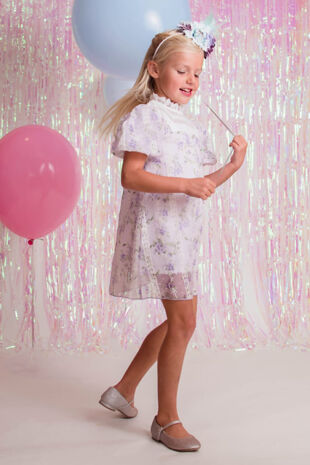 Classico lilac floral lace trim dress