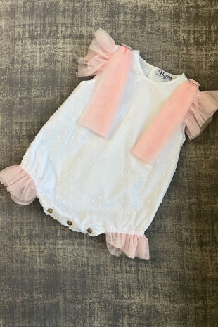 Naxos white romper with pink tulle