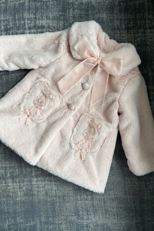 Piccola Speranza velvet bow faux fur coat