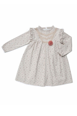 Juliana beige floral print dress with lace trim