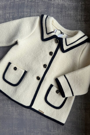Marae ivory sailor collar coat with navy trim