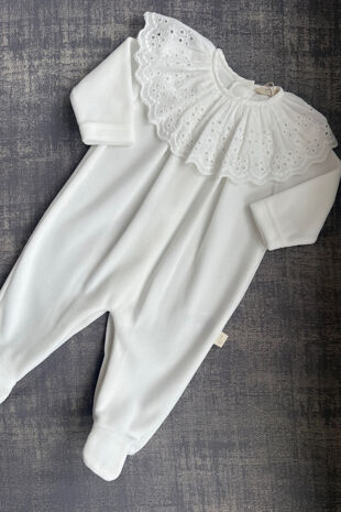 Baby Gi ivory broderie anglaise collar babygrow