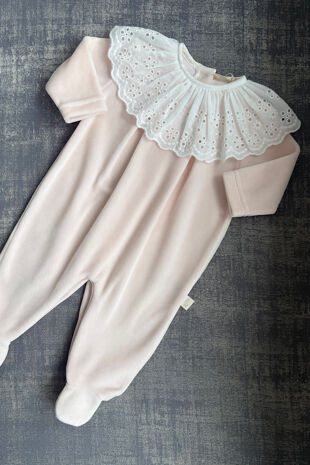 Baby Gi peach pink broderie anglaise collar babygrow