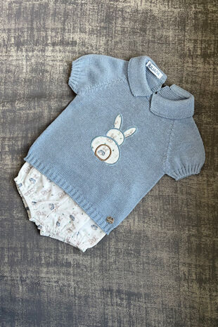 Juliana boys dusky blue bunny knitted set