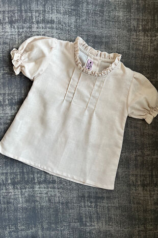 phi beige linen short sleeve blouse