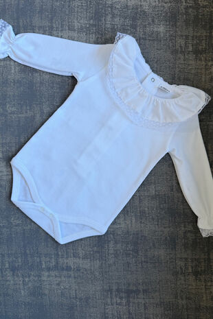 flossy cream lace trim frill collar long sleeve vest