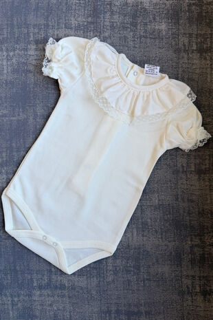 flossy cream lace trim frill collar short sleeve vest