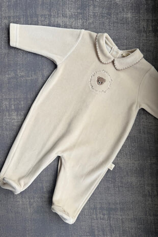 Baby Gi beige velvet bear babygrow