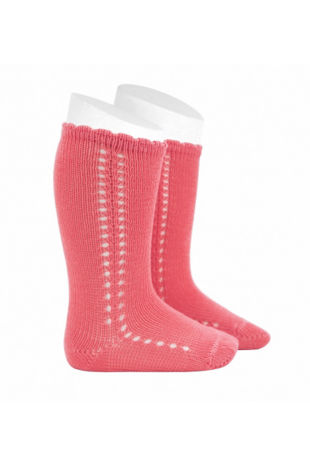 Condor coral perle side openwork knee socks