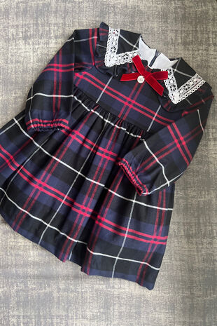 Foque red and navy tartan dress