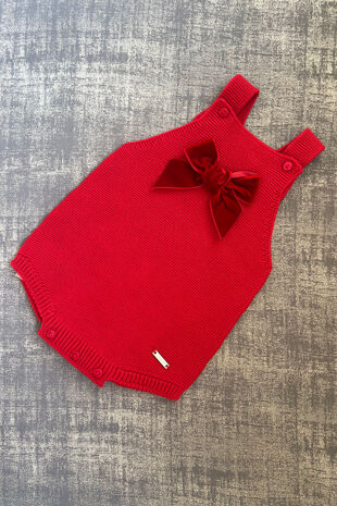 Condor velvet bow romper - red velvet