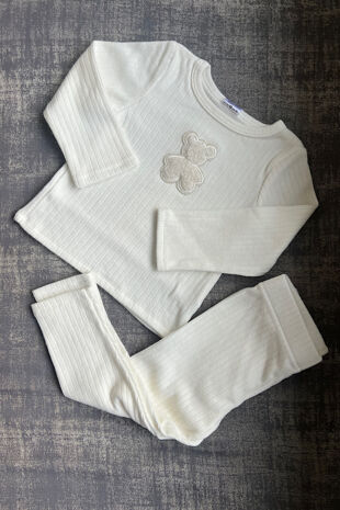 Jamiks cream ribbed teddy bear leggings set