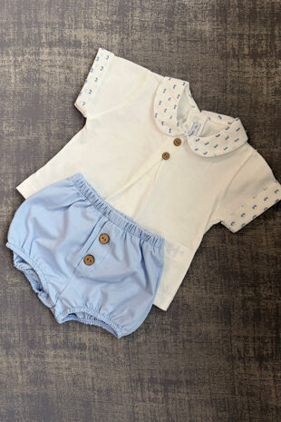 Calamaro boys blue button short set