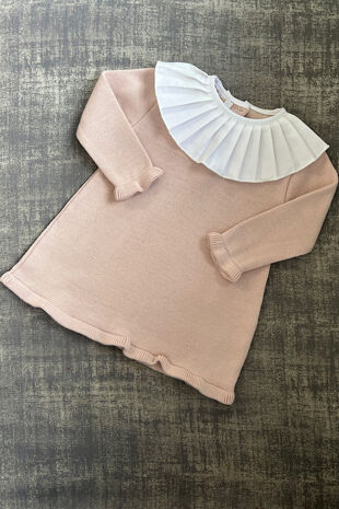 Aurea rose pleated collar dress