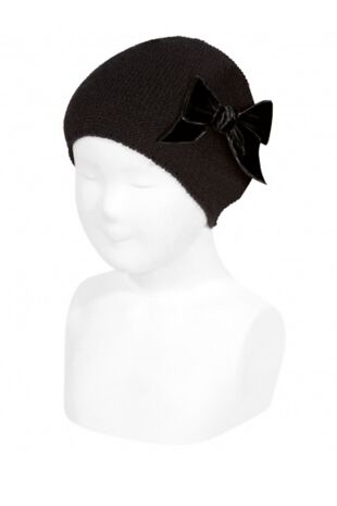 Condor black velvet bow knitted hat