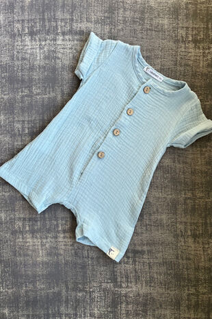 Calamaro blue cheesecloth button romper