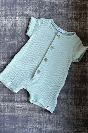 Calamaro mint cheesecloth button romper