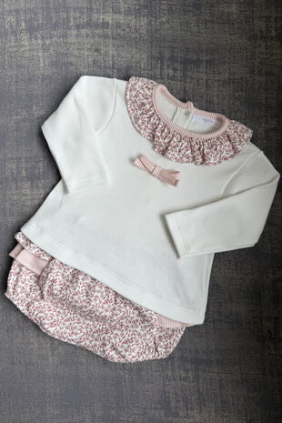 Rapife ivory and pink floral jam pants set