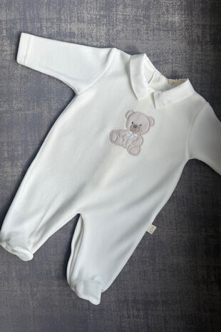 Baby Gi ivory velour teddy babygrow