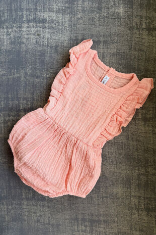 Calamaro coral swiss dot romper