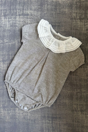 Calamaro brown frill collar romper 