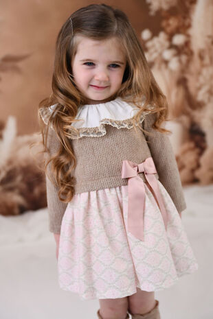 PRE ORDER Rochy pink and camel knitted top printed dress