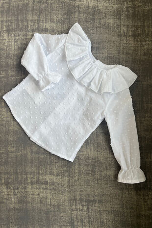 Lor Miral white swiss dot frill collar blouse