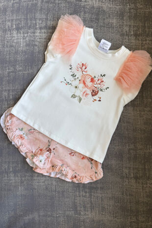 Jamiks peach tulle trim short set