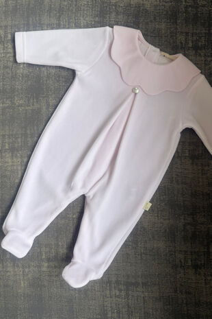 Baby Gi pink pique collar velour babygrow