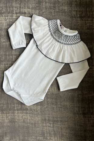 Phi navy smocked white long sleeve vest/t-shirt