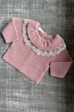 Sienna dusky pink lace collar jumper