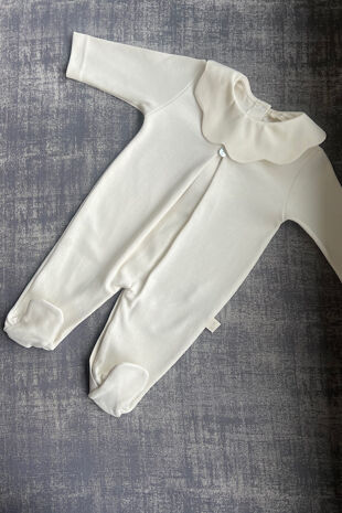 Baby Gi beige pique collar cotton babygrow