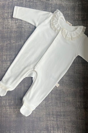Baby Gi ivory lace trim babygrow