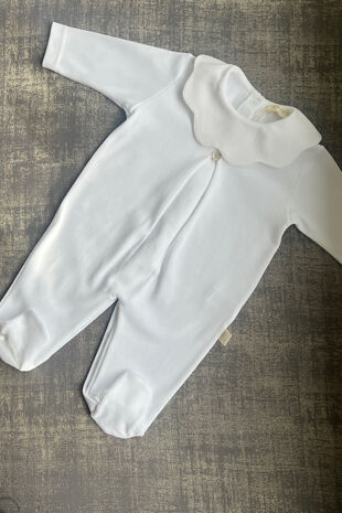 Baby Gi white pique collar cotton babygrow
