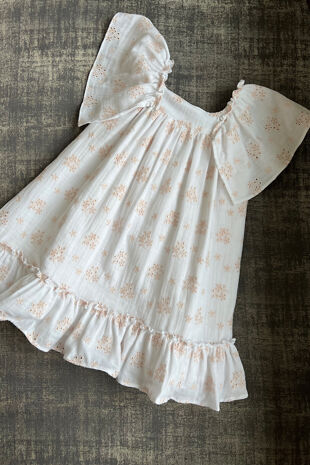 Be chic white dress with pink embroidery