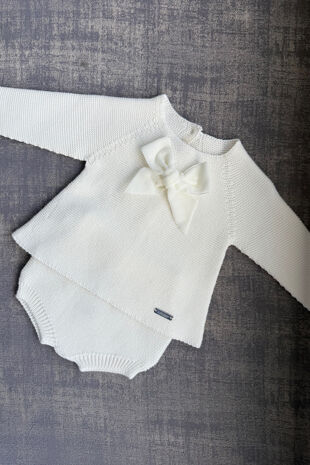 Condor ivory velvet bow knitted set