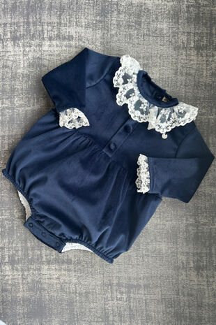 Piccola Speranza navy blue velvet romper