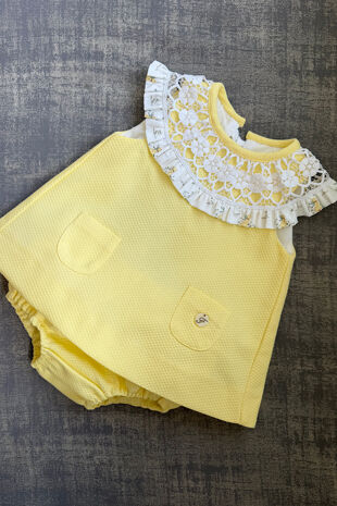 Foque lemon dress with floral trim