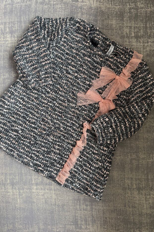 Calamaro grey tweed tulle trim dress