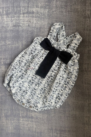 Calamaro black tweed bow romper