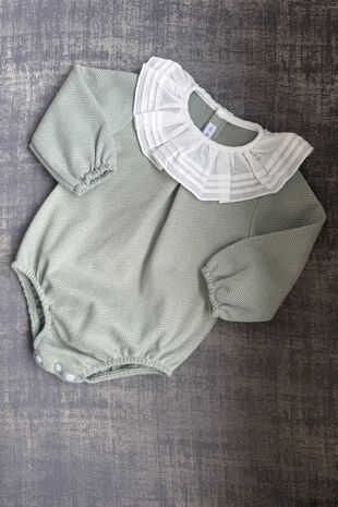 Calamaro green frill collar romper