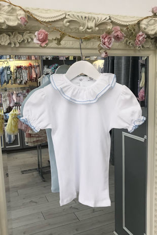 Monaco blue trim frill collar t-shirt