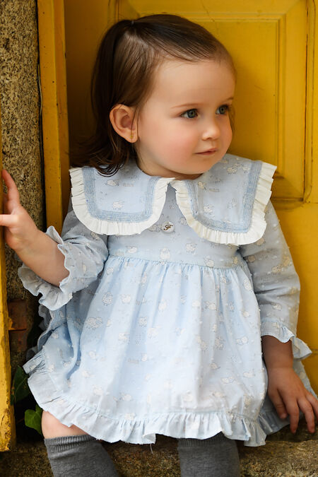 Foque blue sheep print dress and knicker set