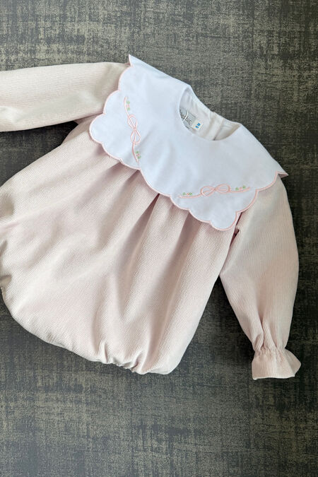 Be chic pink cord embroidered collar romper