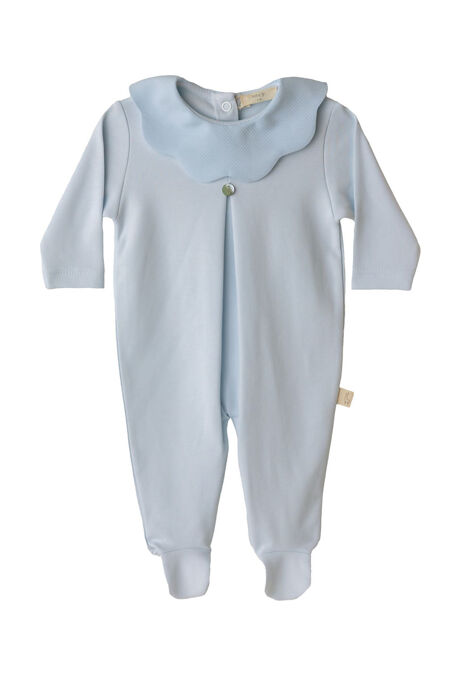 Baby Gi blue pique collar velour babygrow