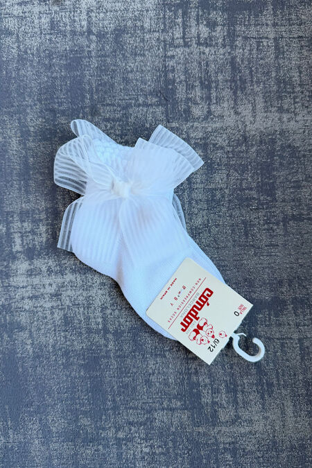 Condor striped organza bow white ankle sock