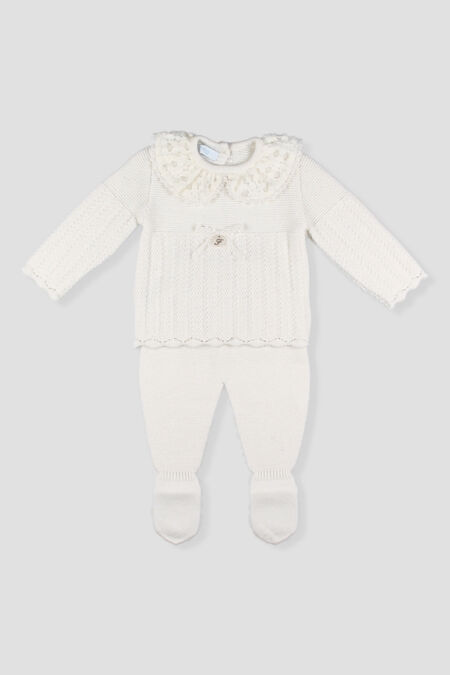 Foque ivory lace collar knitted two piece set